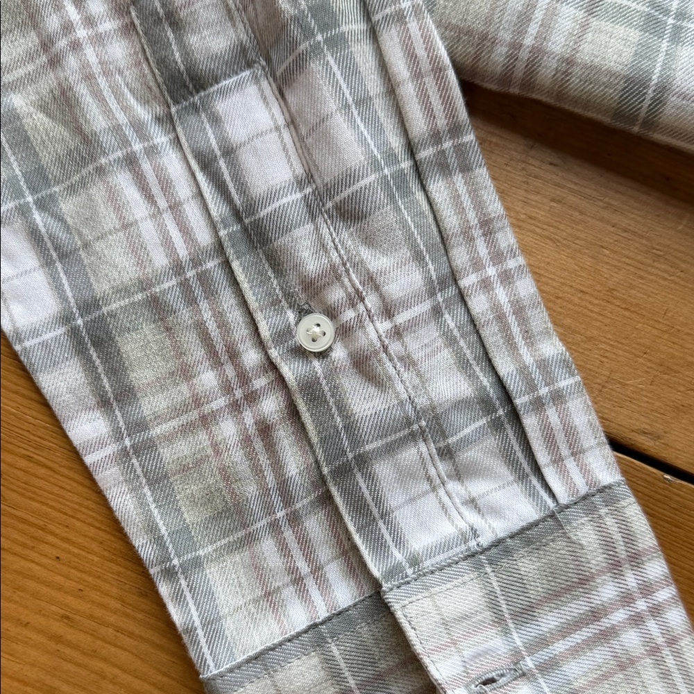 Vince Men's Plaid Dress Shirt - Cream and Gray Small - Picture 5 of 8